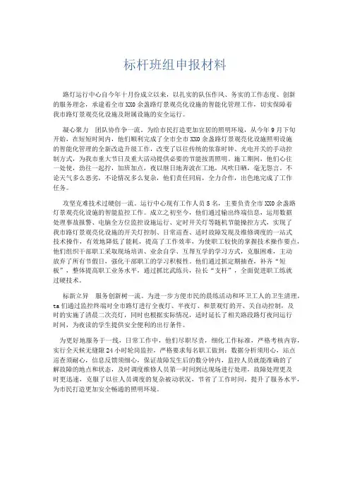 总结报告-标杆班组申报材料 精品
