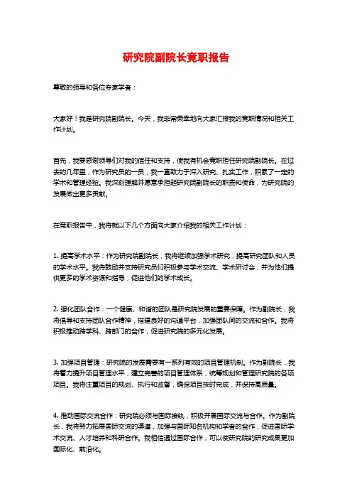 研究院副院长竟职报告