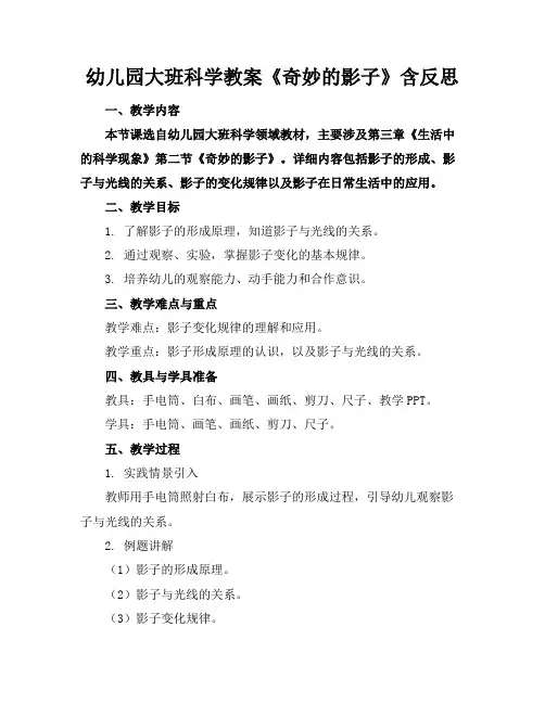 幼儿园大班科学教案《奇妙的影子》含反思
