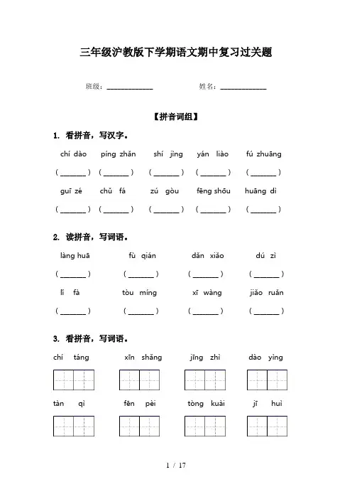 三年级沪教版下学期语文期中复习过关题