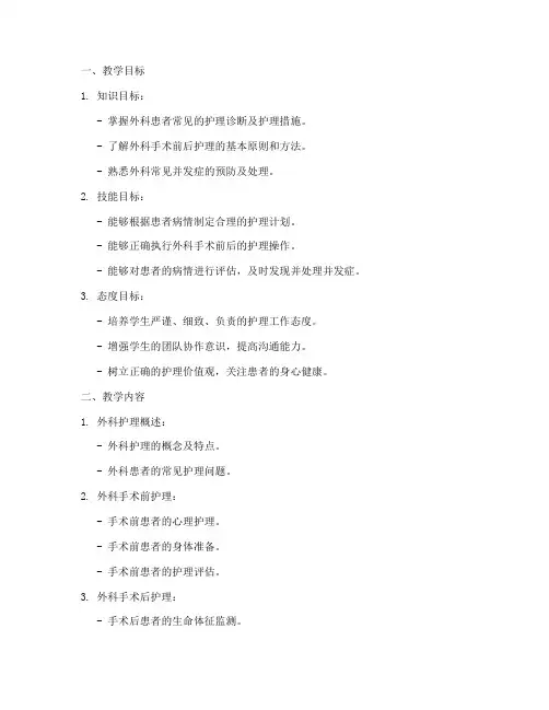 护理教学教案模板范文外科