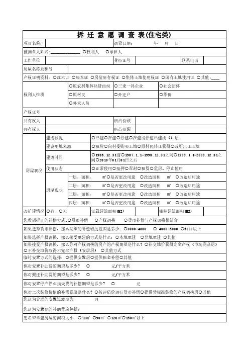 城市更新拆迁意愿调查表(住宅)