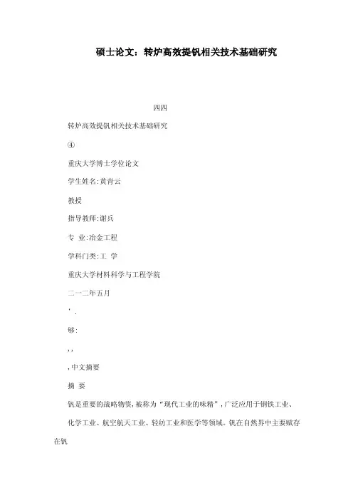 硕士论文：转炉高效提钒相关技术基础研究