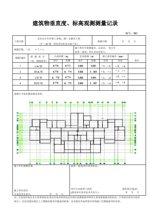 建筑物垂直度、标高观测测量记录