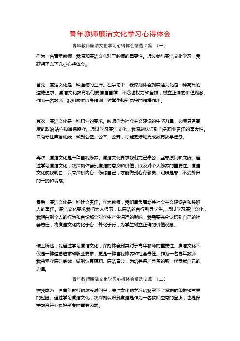 青年教师廉洁文化学习心得体会2篇