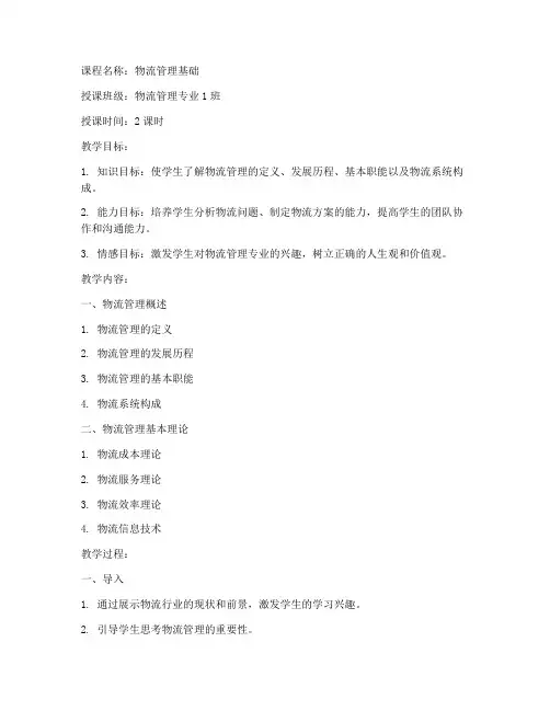 物流管理专业教案模板范文