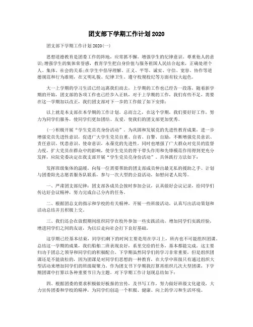 团支部下学期工作计划2020