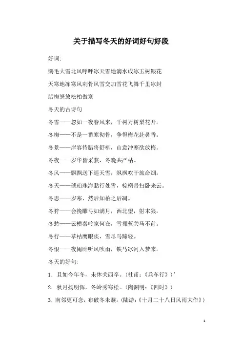 关于描写冬天的好词好句好段