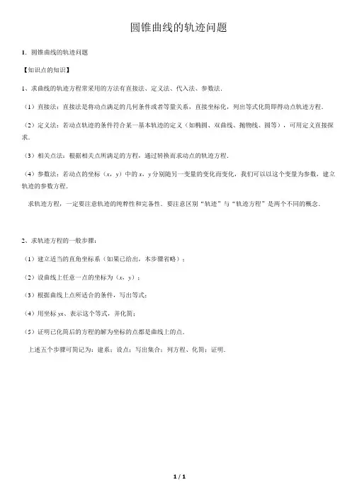圆锥曲线的轨迹问题-高中数学知识点讲解