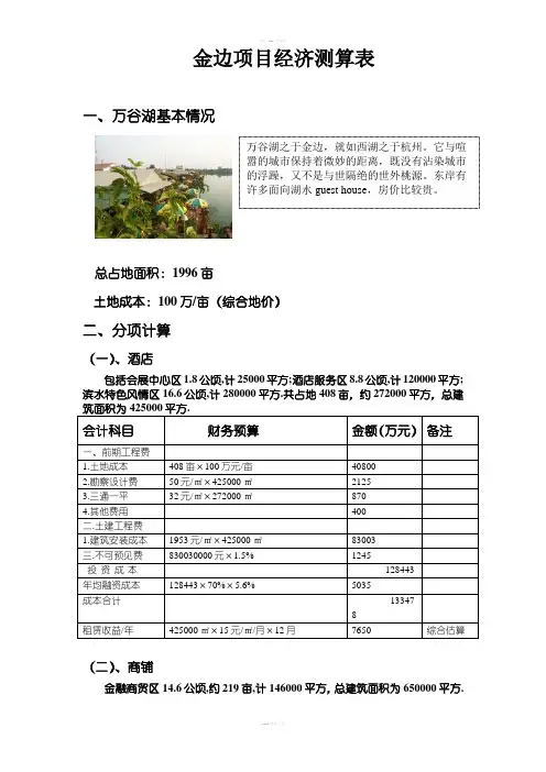 金边项目经济测算表(改