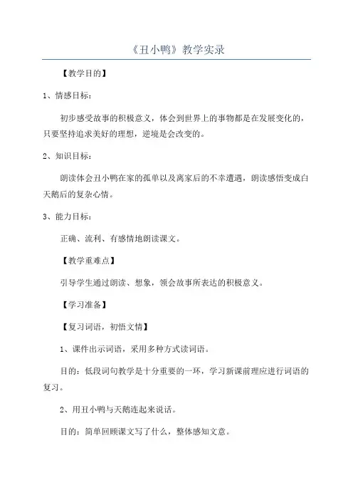 《丑小鸭》教学实录