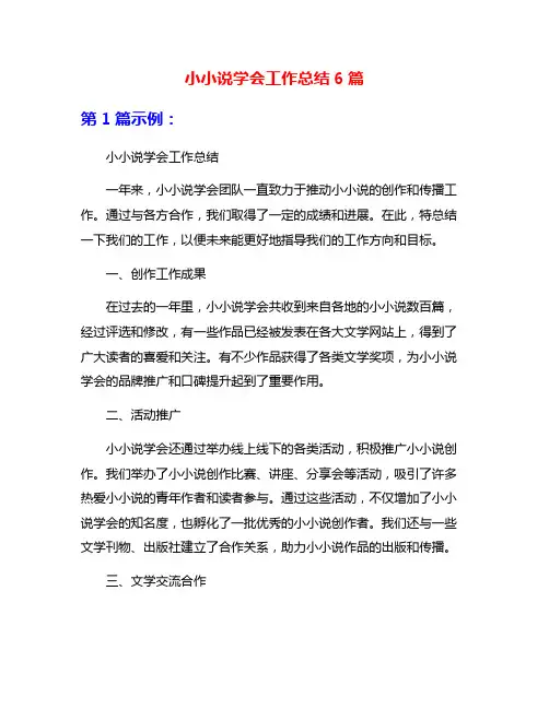 小小说学会工作总结6篇