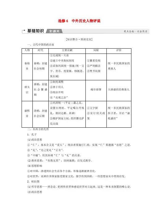 2020版高考历史一轮复习选修模块中外历史人物评说教师用书含解析北师大版选修4