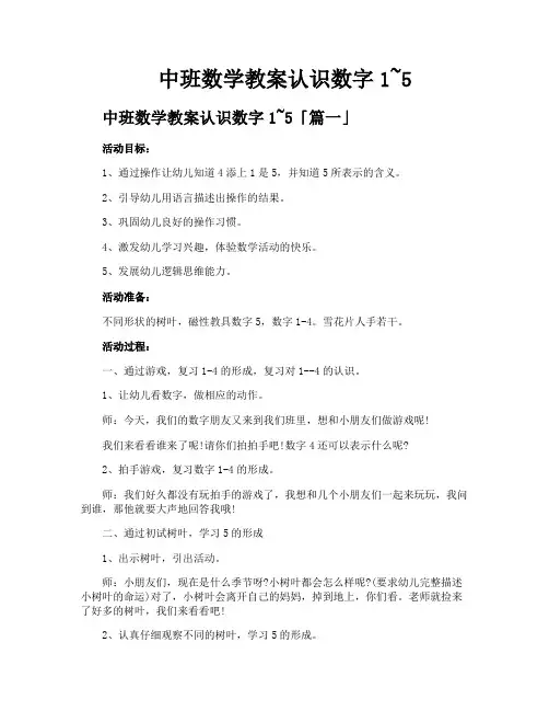 中班数学教案认识数字