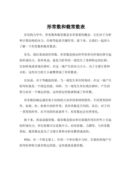 形常数和载常数表