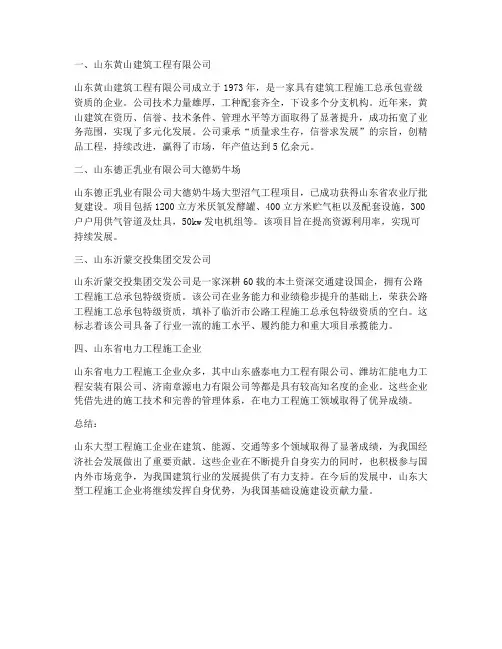 山东大型工程施工企业