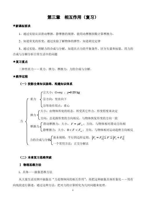 新课标人教版高一物理必修1教案第三章相互作用复习教案