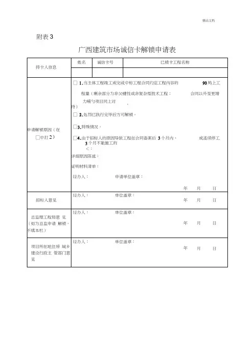 关于诚信卡解锁申请表
