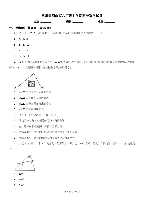 四川省眉山市八年级上学期期中数学试卷