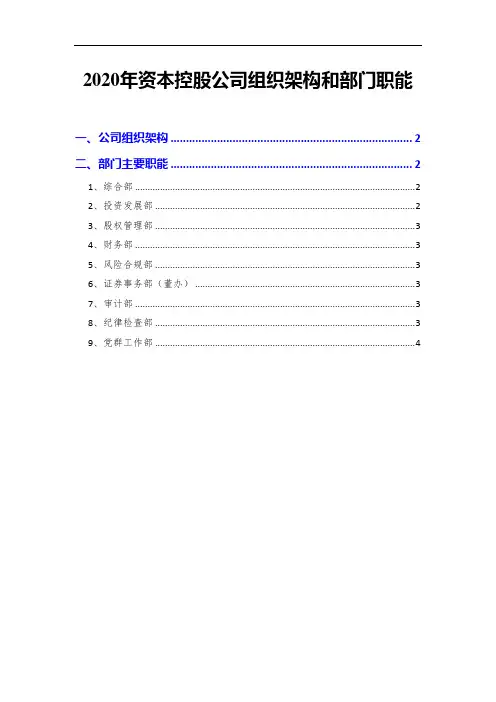 2020年资本控股公司组织架构和部门职能