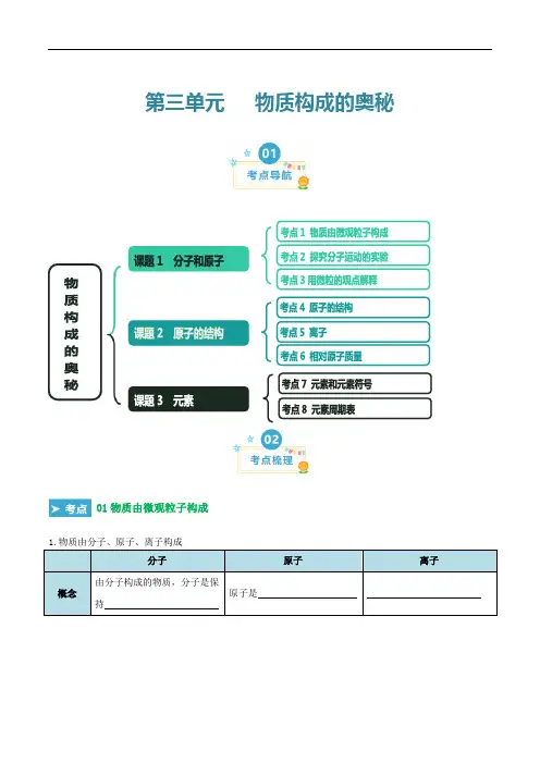 第三单元 物质构成的奥秘(考点清单)(讲+练)(原卷版)