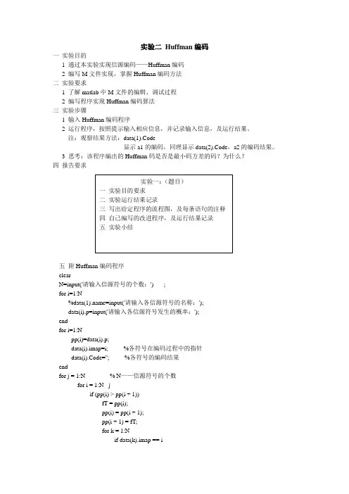 实验 Huffman编码(含matlab代码)