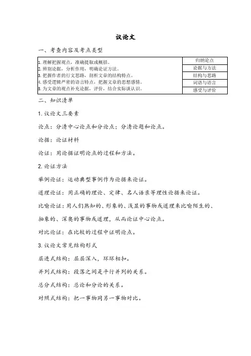 (初中语文知识体系梳理)议论文