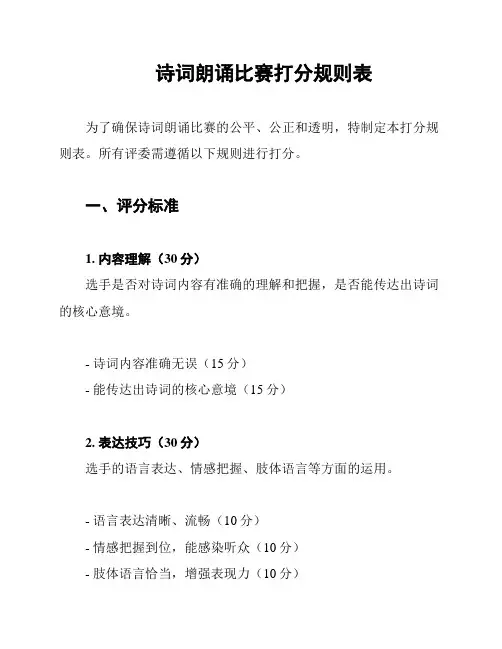 诗词朗诵比赛打分规则表