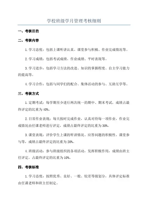 学校班级学月管理考核细则