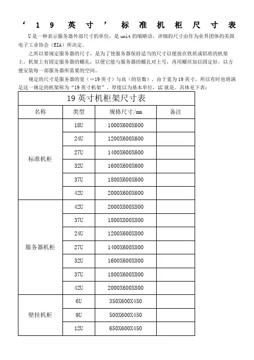 标准机柜尺寸表