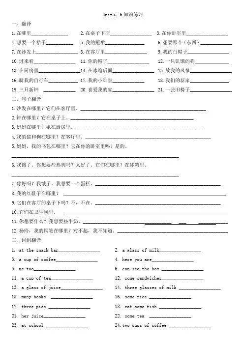 四年级上英语Unit 5、6知识点复习(江苏译林版)