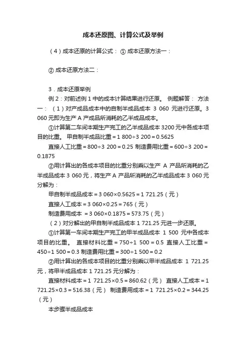 成本还原图、计算公式及举例