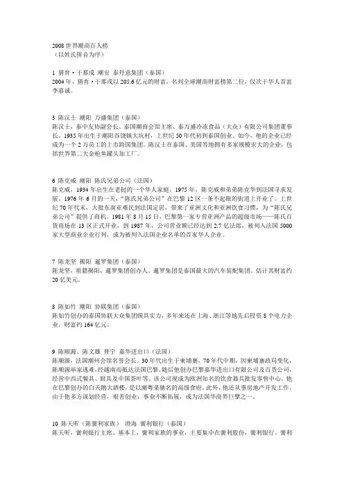 2008世界潮商百人榜