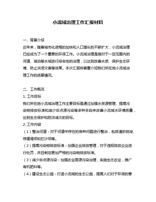 小流域治理工作汇报材料