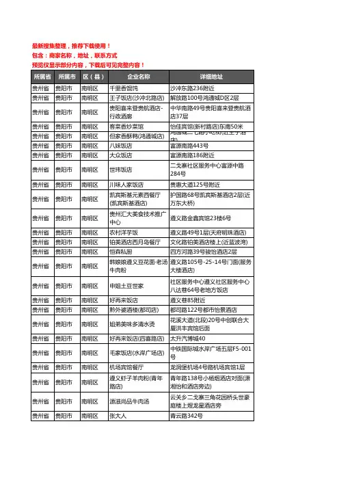 新版贵州省贵阳市南明区酒店餐饮企业公司商家户名录单联系方式地址大全282家