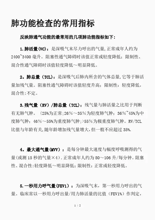 肺功能常用指标(精品课件)