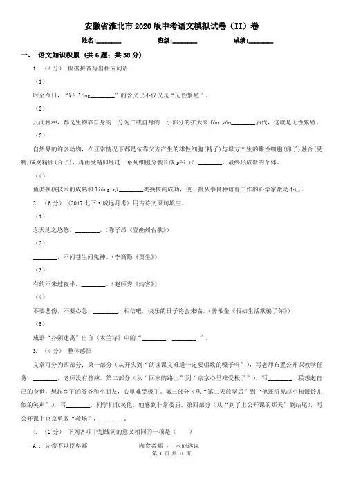 安徽省淮北市2020版中考语文模拟试卷(II)卷