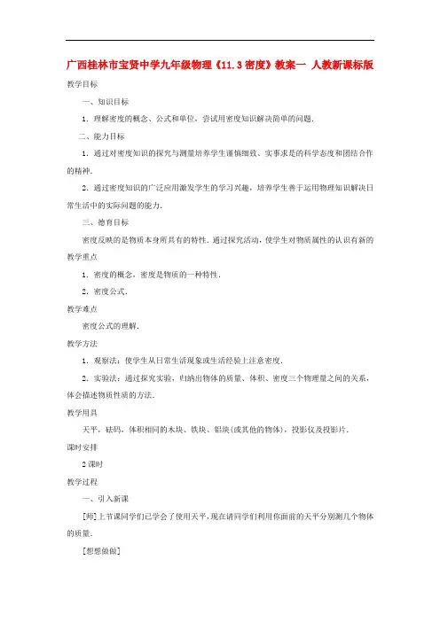 广西桂林市宝贤中学九年级物理《11.3密度》教案一 人