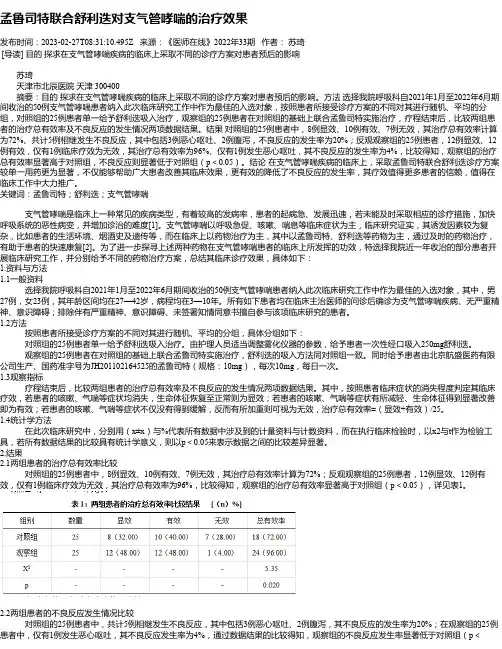 孟鲁司特联合舒利迭对支气管哮喘的治疗效果