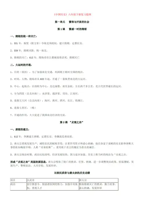 鲁教版历史六年级下册复习提纲