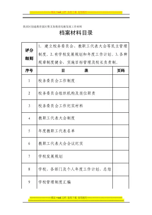 义务教育小学档案目录参考