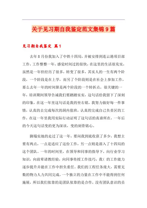 关于见习期自我鉴定范文集锦9篇