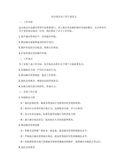 综合执法办工作计划范文