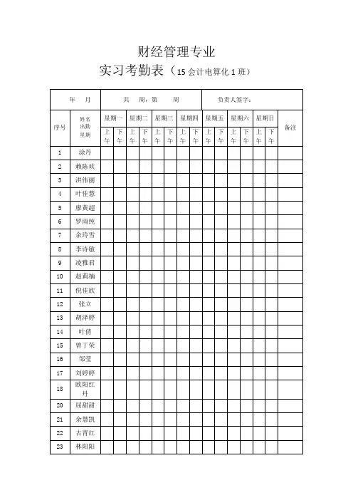 学生教学实习考勤表(15会计1班)