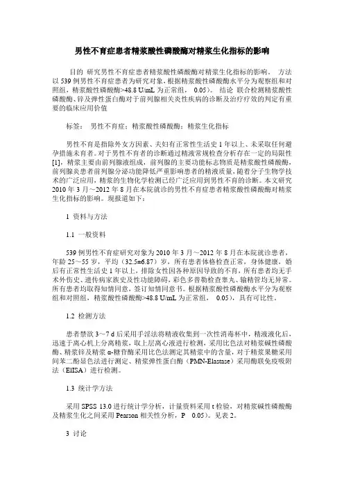 男性不育症患者精浆酸性磷酸酶对精浆生化指标的影响