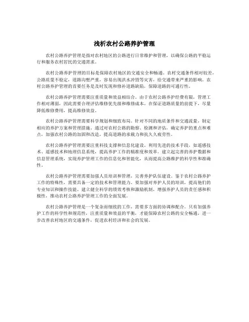浅析农村公路养护管理
