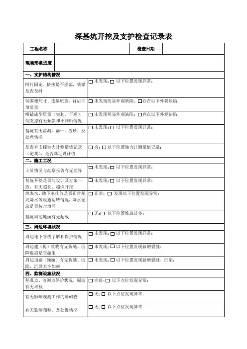 深基坑工程日常巡视检查记录表