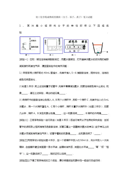 初三化学构成物质的微粒(分子、原子、离子)复习试题