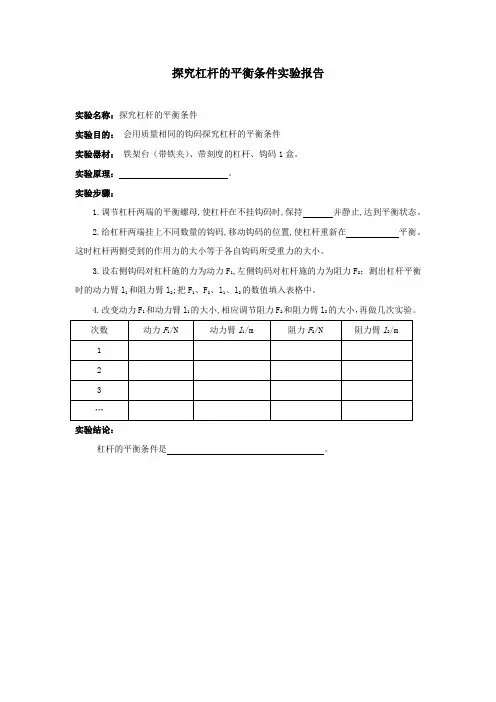探究杠杆的平衡条件实验报告