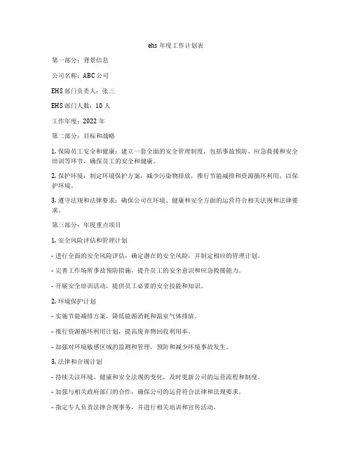 ehs年度工作计划表